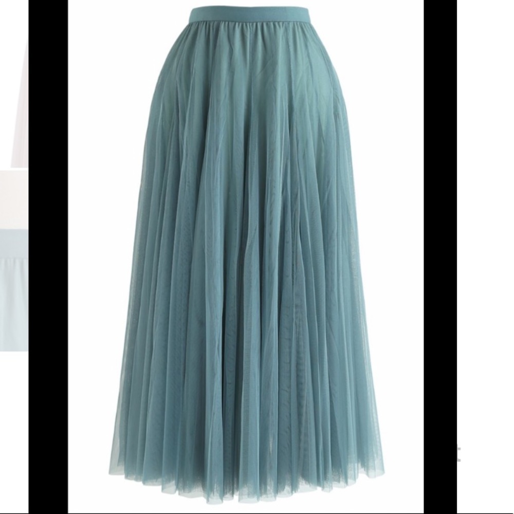 TULLE MAXI SKIRT IN TURQUOISE - Picture 3 of 4